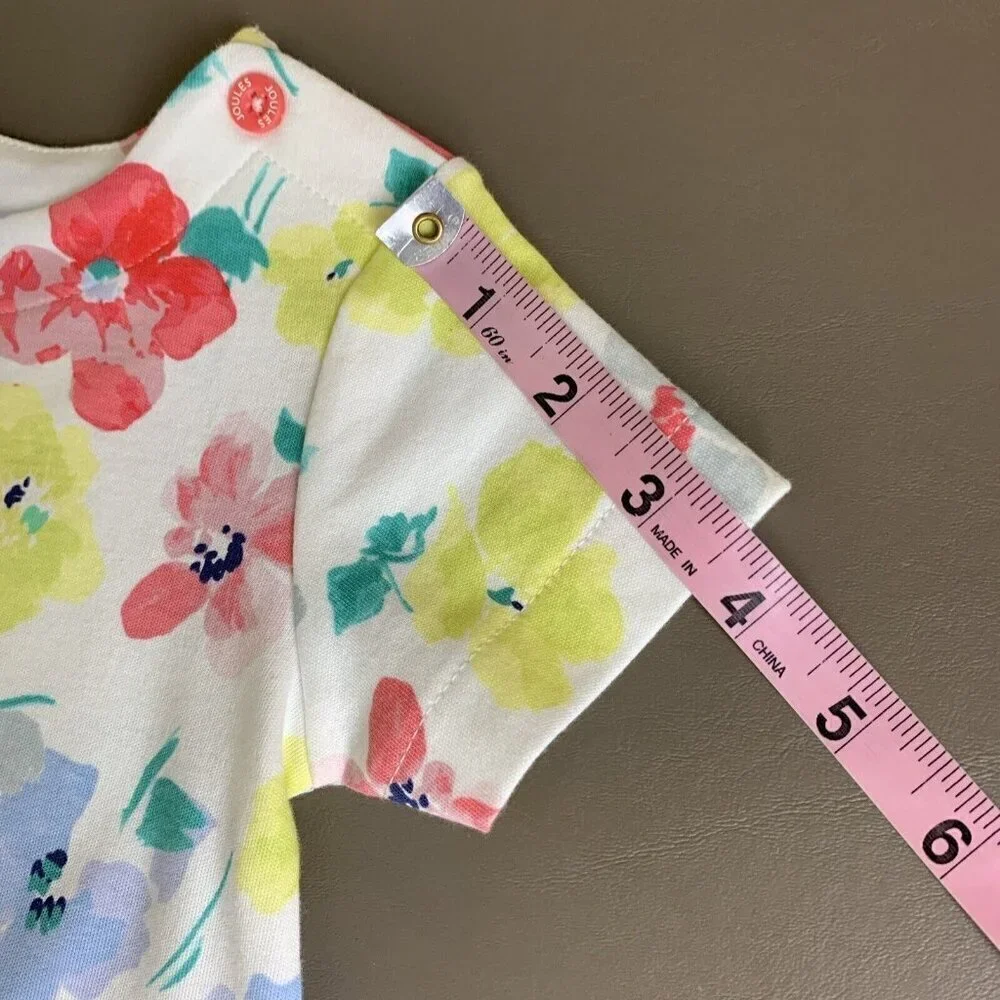 Joules Short Sleeve Knit Dress Floral White Colorful Preppy Girls 9-12 Months - Picture 12 of 13